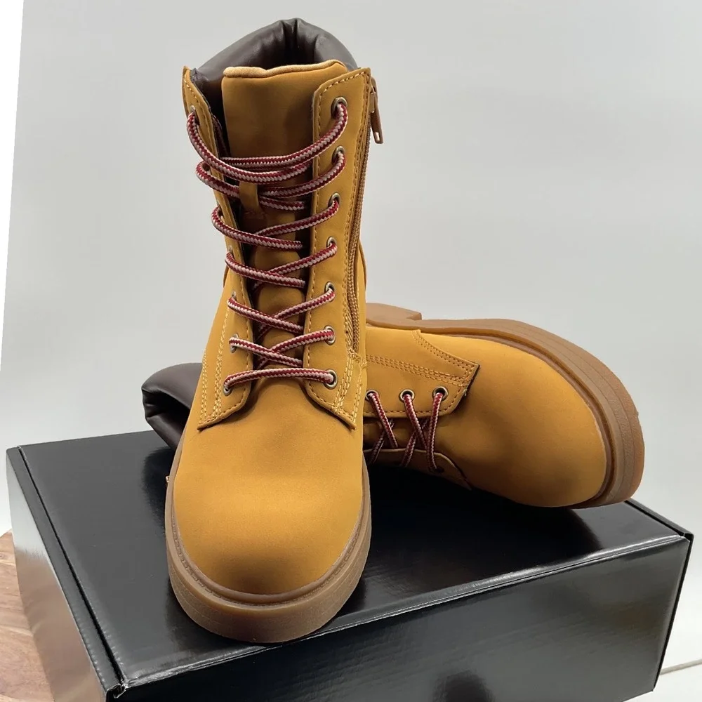 Steve Madden JJUMBLE Wheat Yellow Combat Boots Side Zip Kids Size 4 128692